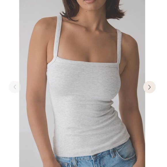 Ribbed Square Neck Brami in Light Heather Gray - Picture 1 of 4